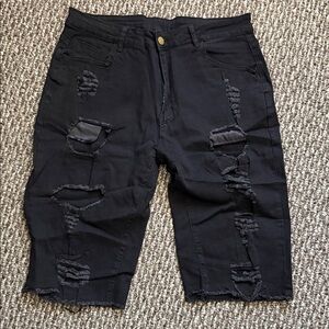 Men's Black Distressed Jean Shorts
